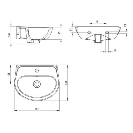Deante CDJ_6U4W - Seinale kinnitatav valamu segistiavaga JASMIN 45,7x36,4 cm keraamika/valge