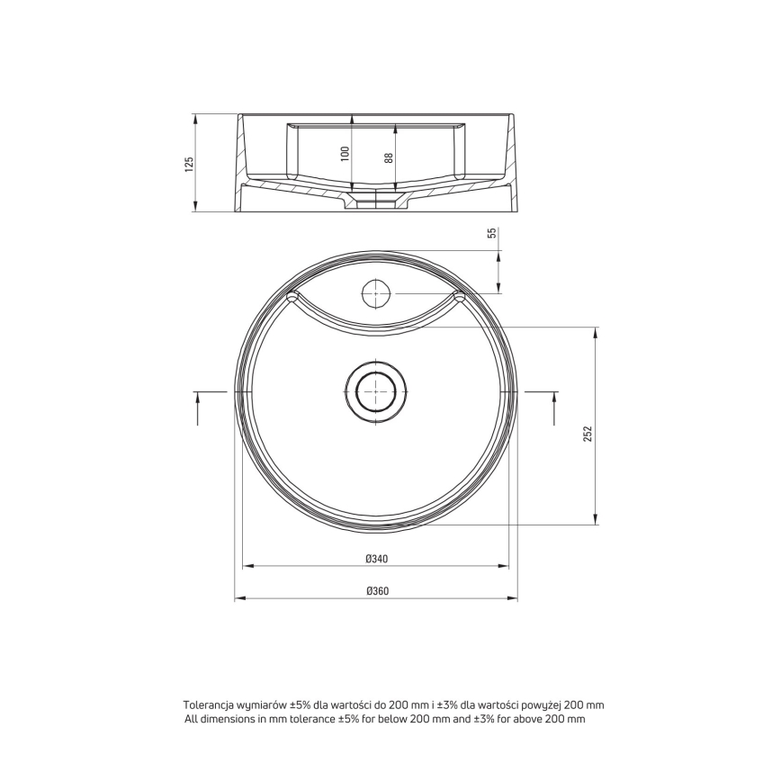 Deante CQS_5U4B - Kraanikauss töötasapinnale kraani auguga SILIA d. 36 cm graniit/beež