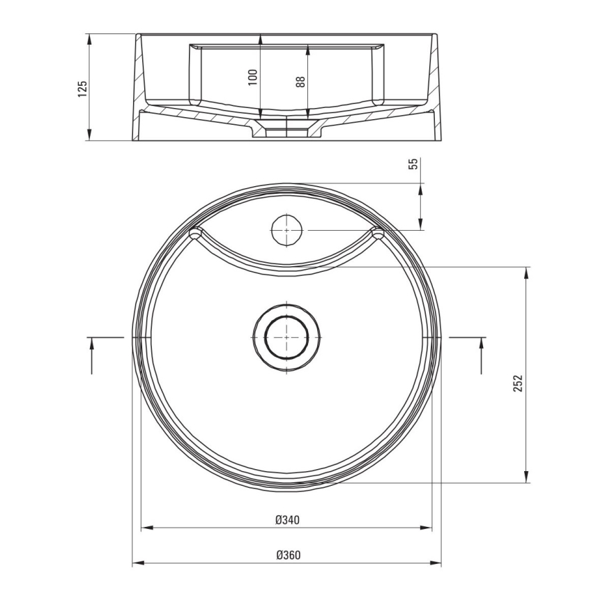 Deante CQS_SU4B - Lauaplaadile paigaldatav valamu kraanaauguga SILIA, läbimõõt 36 cm, graniit/metallikhall