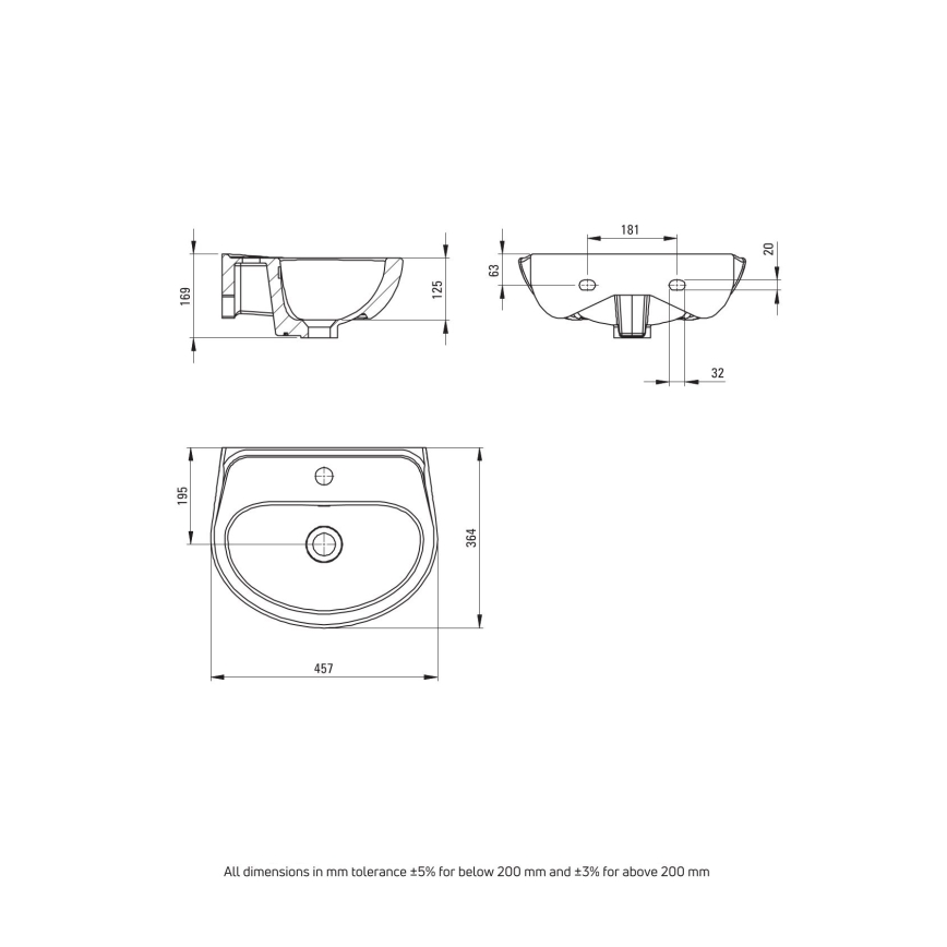Deante - Seinale kinnitatav valamu JASMIN 45,7x36,4 + valamusegisti LEMON