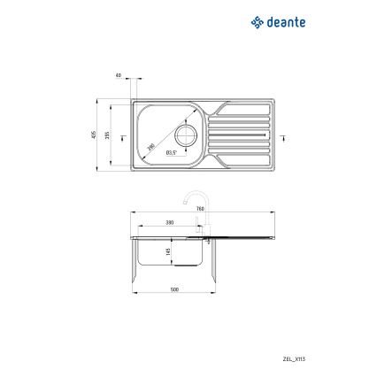 Deante ZEL_0113 - Valamu kööki LEGATO 43,5x76 cm satiin