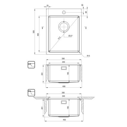 Deante ZPO_010E - Valamu kööki OLFATO 50,5x39 cm harjatud teras