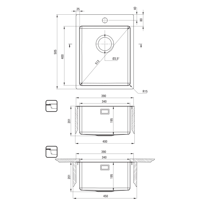 Deante ZPO_010E - Valamu kööki OLFATO 50,5x39 cm harjatud teras