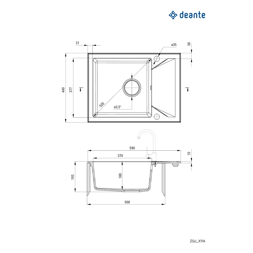 Deante ZQJ_G11A - Valamu kööki EVORA 59x44 cm graniit/metallik grafiit