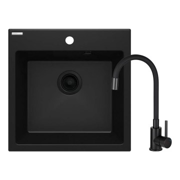Deante ZQJNN103 - Valamu kööki EVORA 50x50 cm + valamu kraan paindliku varrega graniit/must
