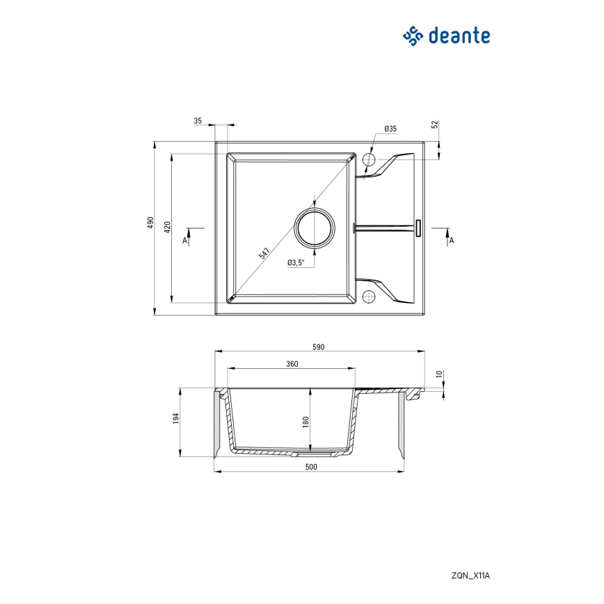Deante ZQN_G11A - Valamu kööki ANDANTE 49x59 cm graniit/metallik grafiit