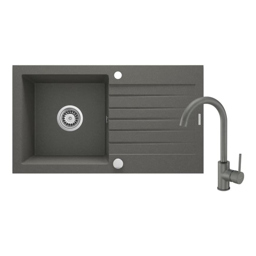 Deante ZQZVT113 - Valamu kööki ZORBA 76x44 cm + valamu kraan graniit/metallik antratsiit