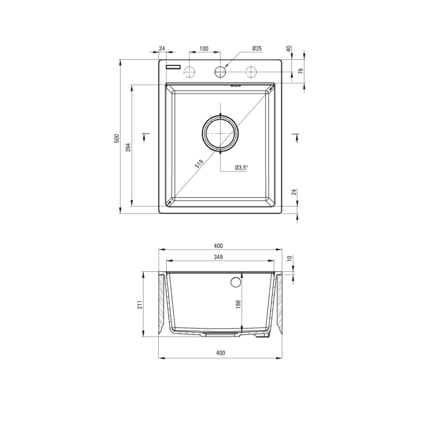Deante ZRC_2103 - Valamu kööki CORIO 50x40 cm graniit/grafiit