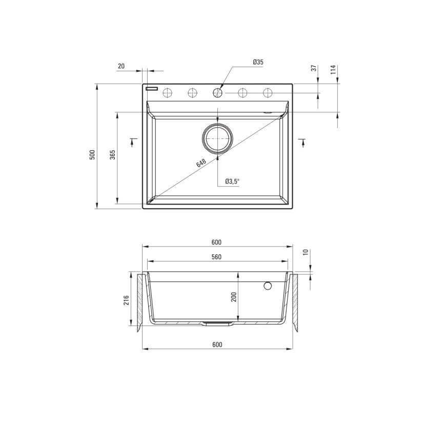 Deante ZRC_210A - köögivalamu CORIO 50x60 cm graniit/grafiit