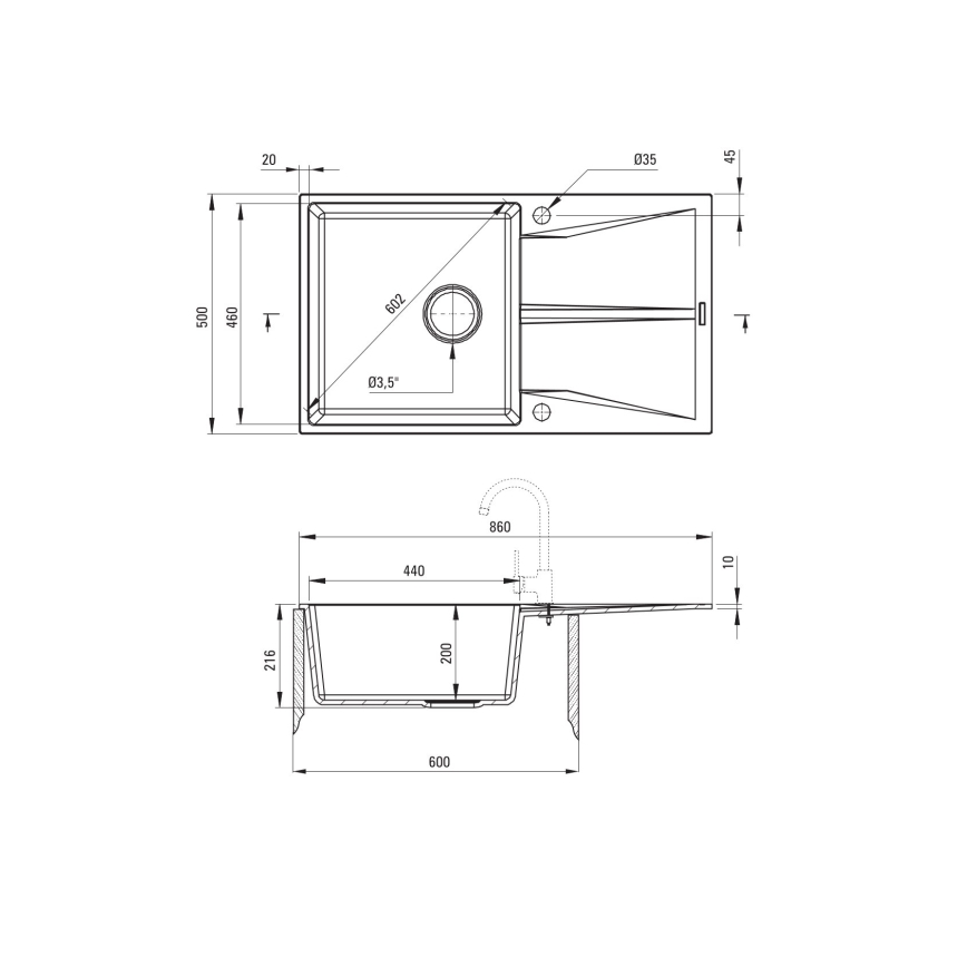 Deante ZRC_211A - Köögivalamu CORIO 50x86 cm graniit/grafiit