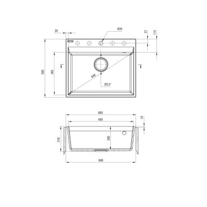 Deante ZRC_S10A - Valamu kööki CORIO 50x60 cm graniit/metallik hall