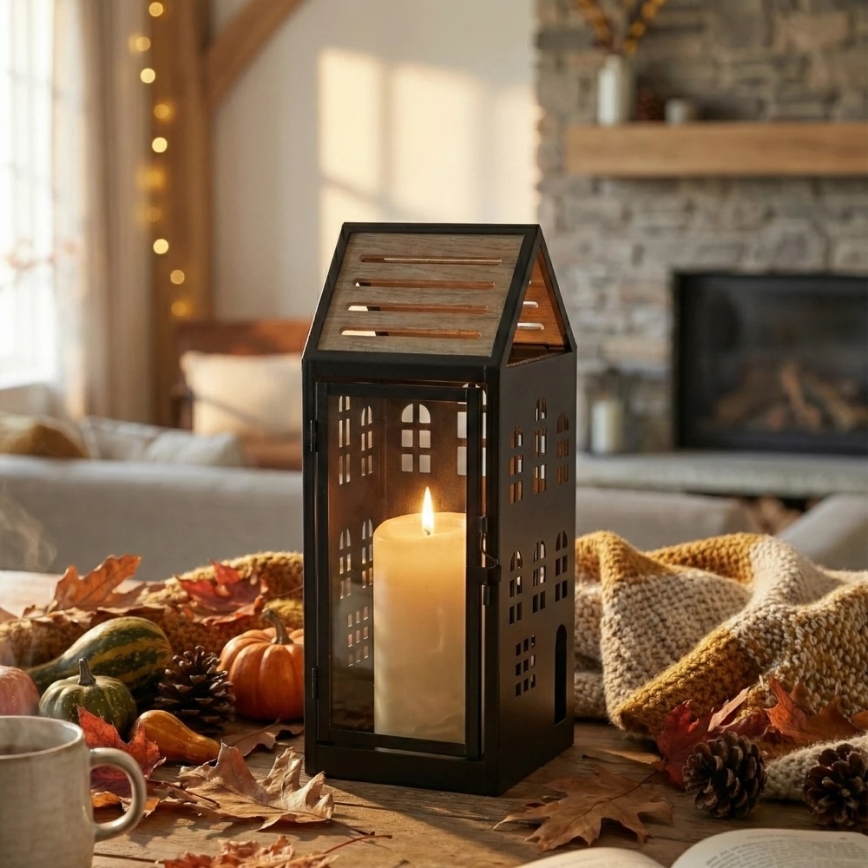 Dekoratiivne latern HOME 34,5 cm must/beež