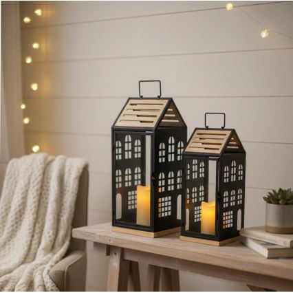 Dekoratiivne latern HOME 34,5 cm must/beež