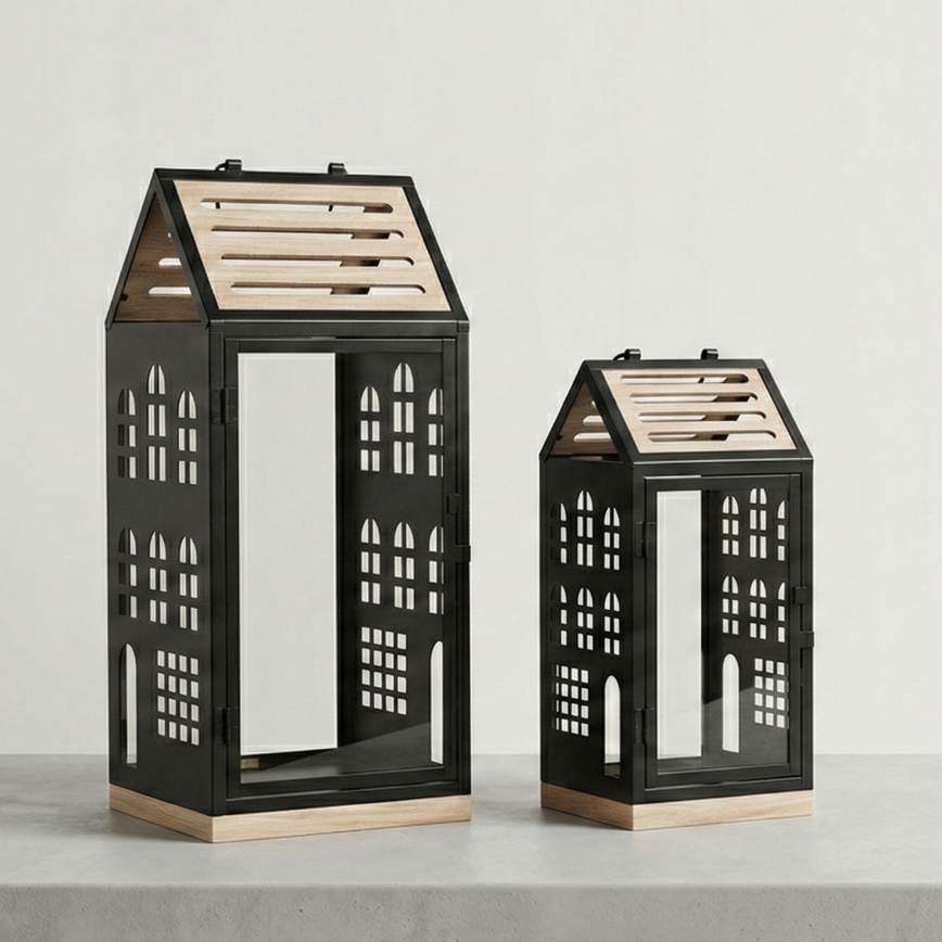 Dekoratiivne latern HOME 47,5 cm must/beež