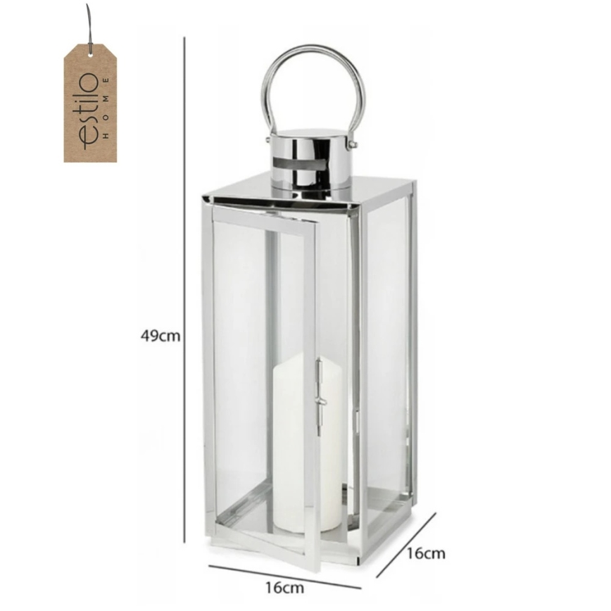 Dekoratiivne latern TOWER 49 cm läikiv kroom