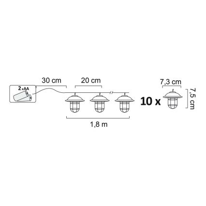 Dekoratiivne LED Välivalgustus LOFT 10xLED/2xAA