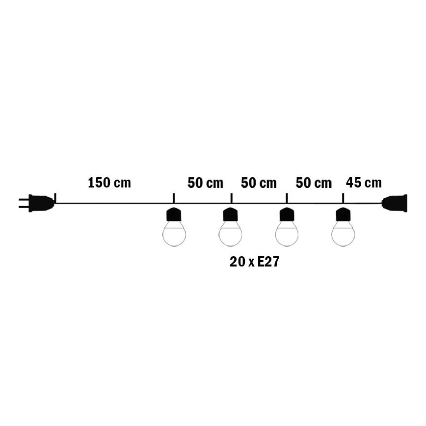 Dekoratiivne väli valguskett MIMOSA 20xE27/1,3W/230V IP44 10m