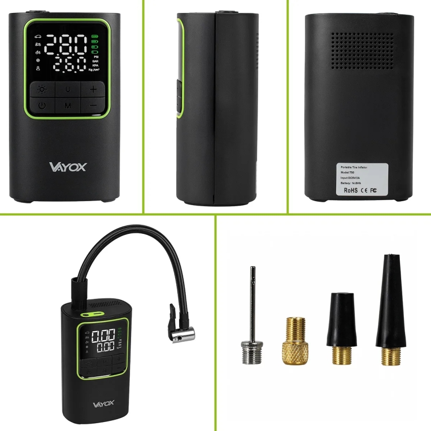 Digitaalne taskukompressor 5 V, 4000 mAh, must