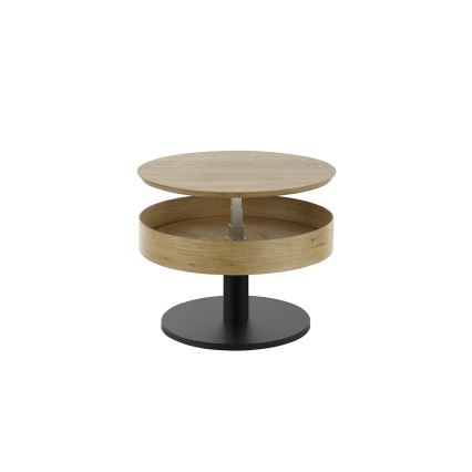 Diivanilaud ELEMENT tõstetava lauaplaadiga, Ø 75 cm, tamm/must