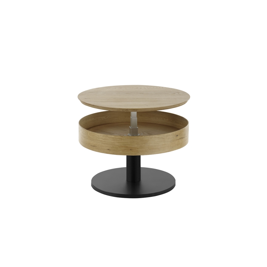 Diivanilaud ELEMENT tõstetava lauaplaadiga, Ø 75 cm, tamm/must