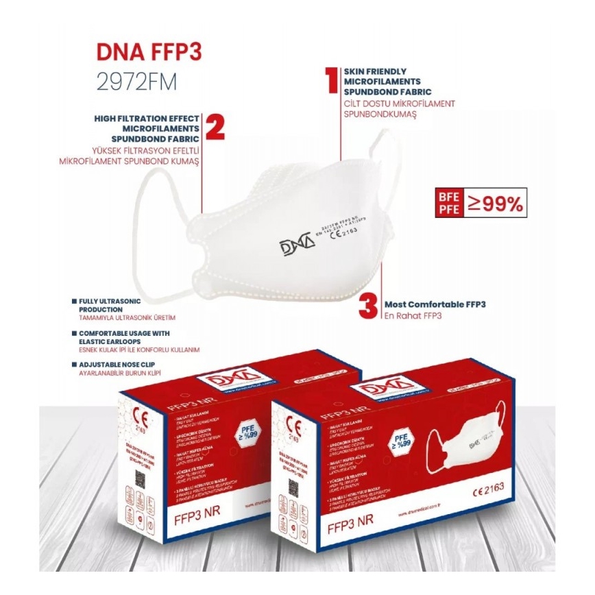 DNA Respiraator FFP3 NR CE 2163 Meditsiiniline 1 tk