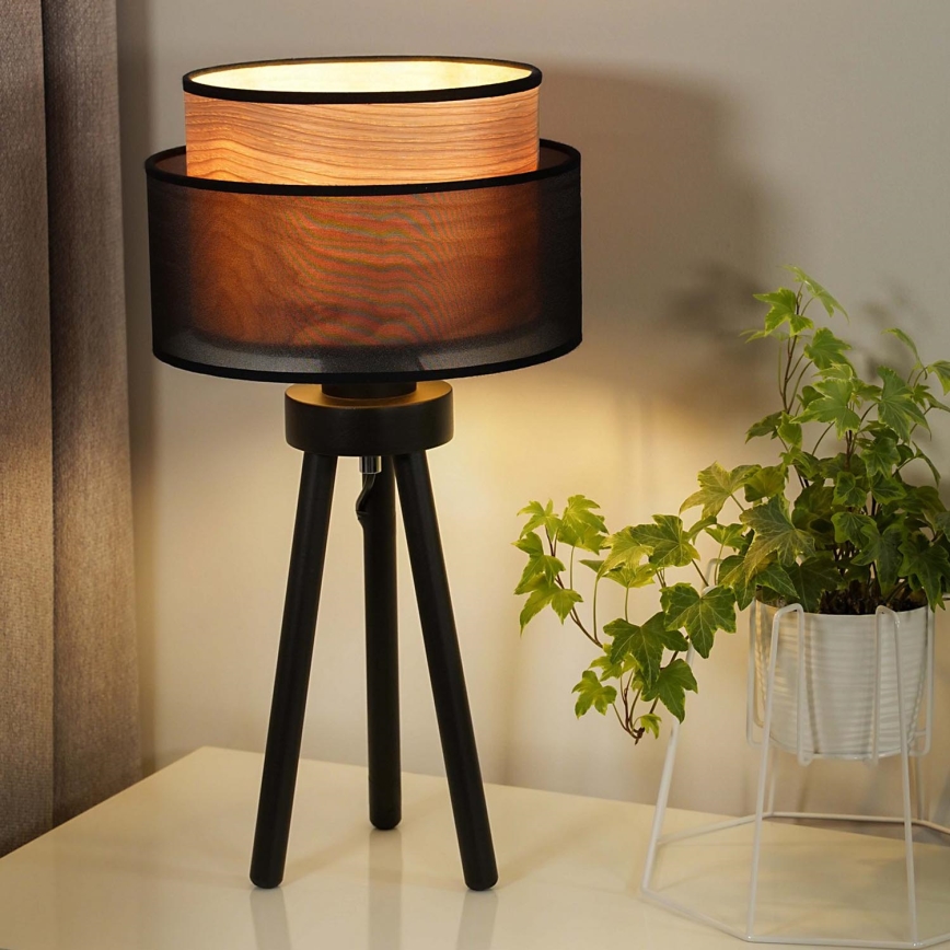 Duolla - Laualamp WOOD BOHO 1xE27/15W/230V d. 25 cm must/beež