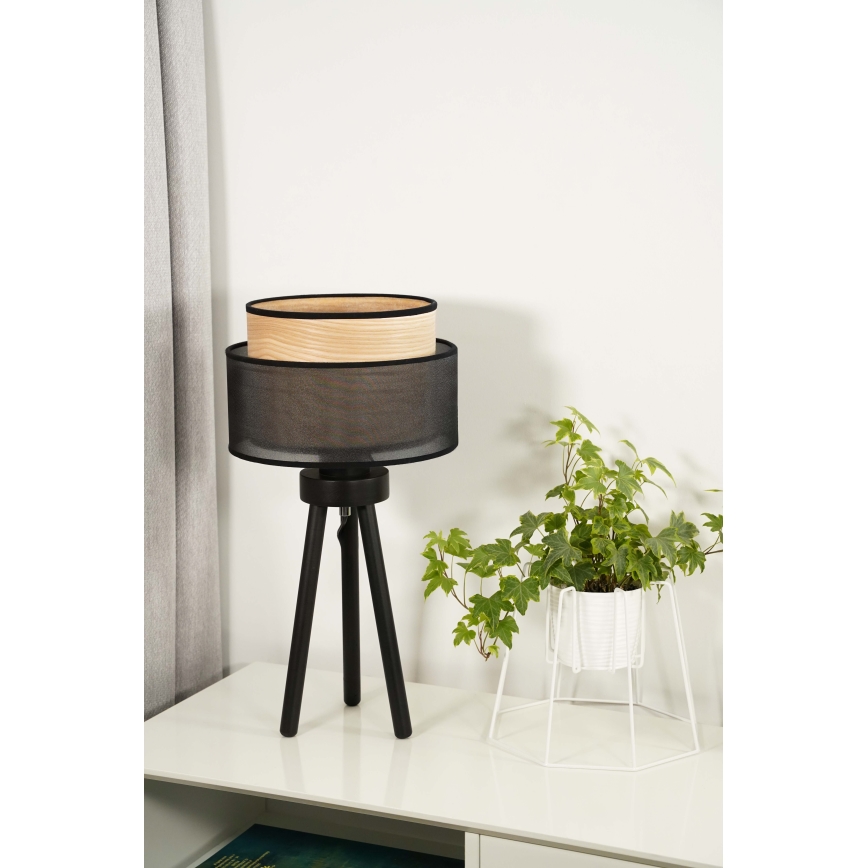 Duolla - Laualamp WOOD BOHO 1xE27/15W/230V d. 25 cm must/beež