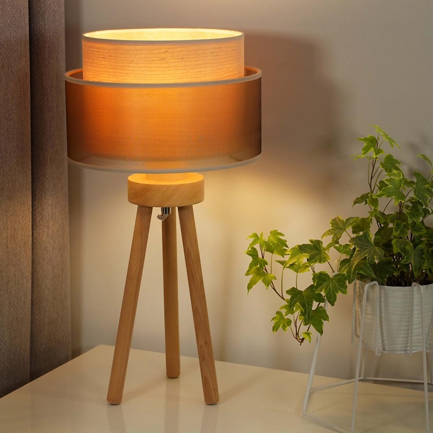 Duolla - Laualamp WOOD BOHO 1xE27/15W/230V d. 25 cm vask/pruun/beež