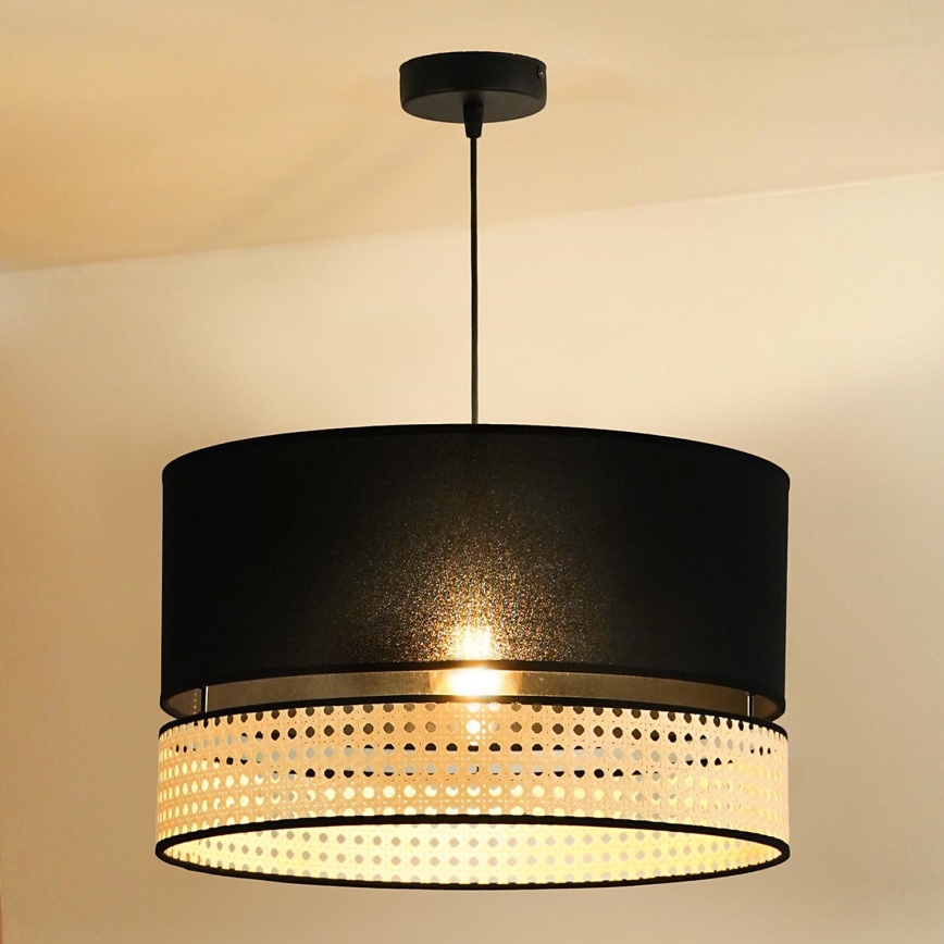 Duolla - Lühter DOUBLE RATTAN 1xE27/15W/230V d. 40 cm must/beež