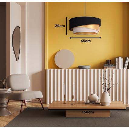 Duolla - Lühter KOBO 1xE27/15W/230V d. 45 cm must/kuldne/kreemikas