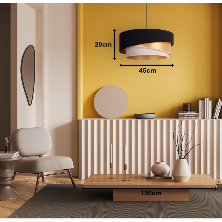 Duolla - Lühter KOBO 1xE27/15W/230V d. 45 cm must/kuldne/kreemikas