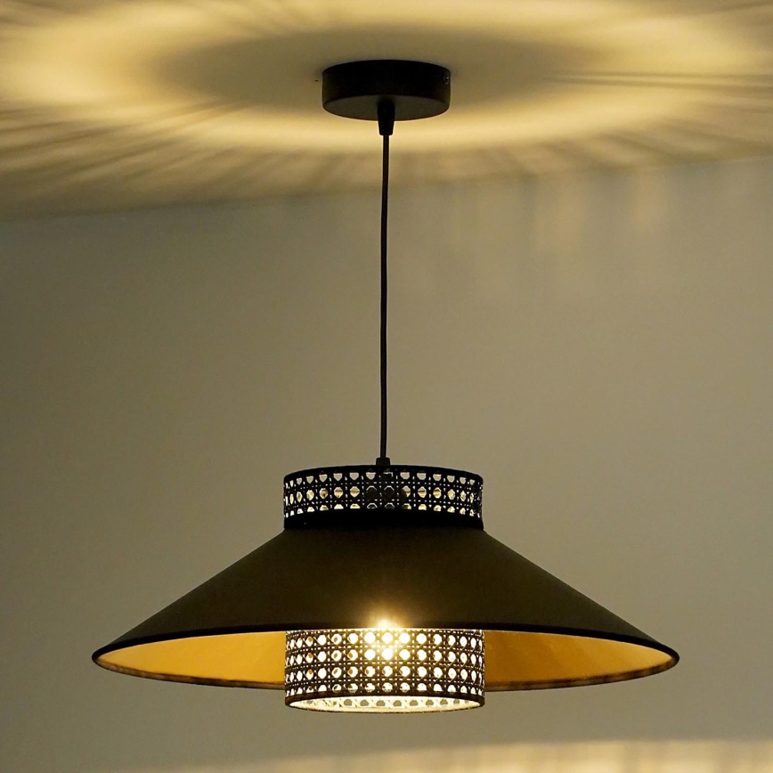 Duolla - Lühter RIO RATTAN 1xE27/15W/230V d. 45 cm must/kuldne
