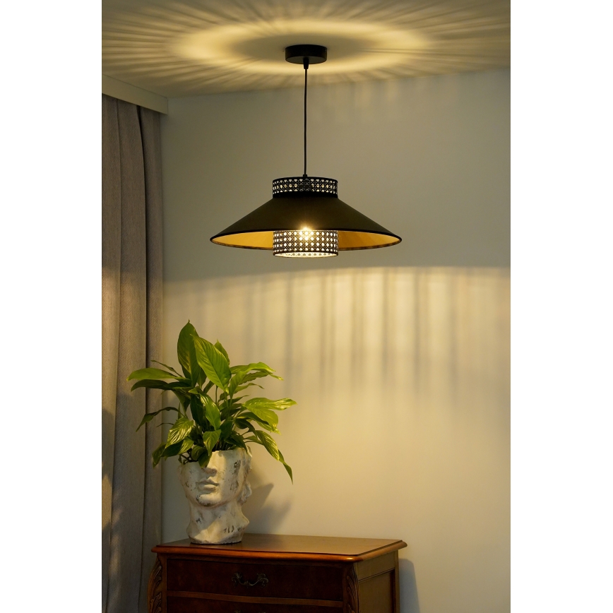 Duolla - Lühter RIO RATTAN 1xE27/15W/230V d. 45 cm must/kuldne