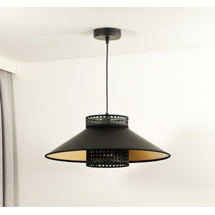 Duolla - Lühter RIO RATTAN 1xE27/15W/230V d. 45 cm must/kuldne