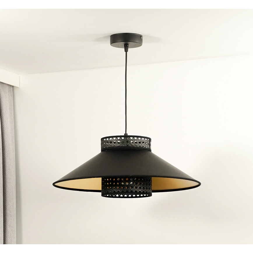Duolla - Lühter RIO RATTAN 1xE27/15W/230V d. 45 cm must/kuldne