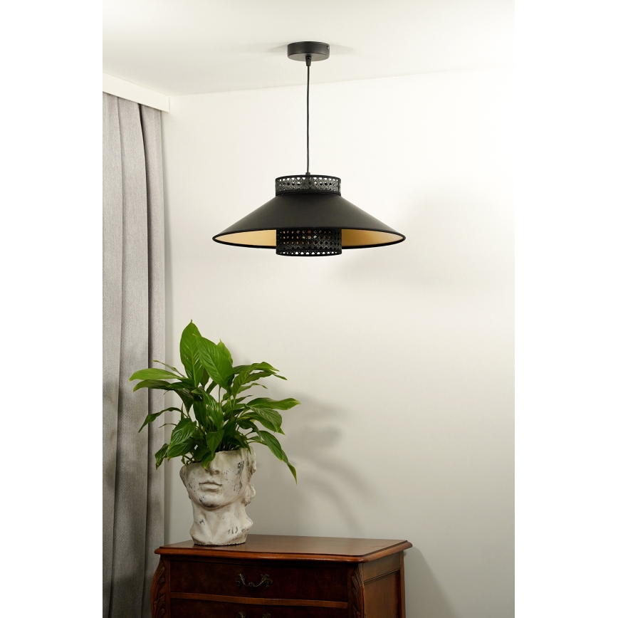 Duolla - Lühter RIO RATTAN 1xE27/15W/230V d. 45 cm must/kuldne