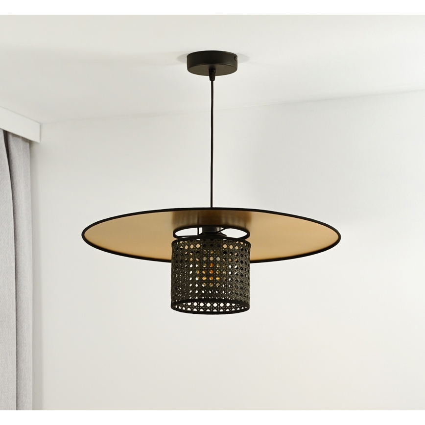 Duolla - Lühter TOKYO RATTAN 1xE27/15W/230V d. 50 cm kuldne/must