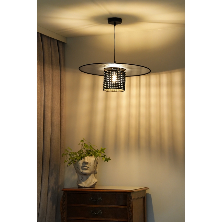 Duolla - Lühter TOKYO RATTAN 1xE27/15W/230V d. 50 cm must/hõbedane