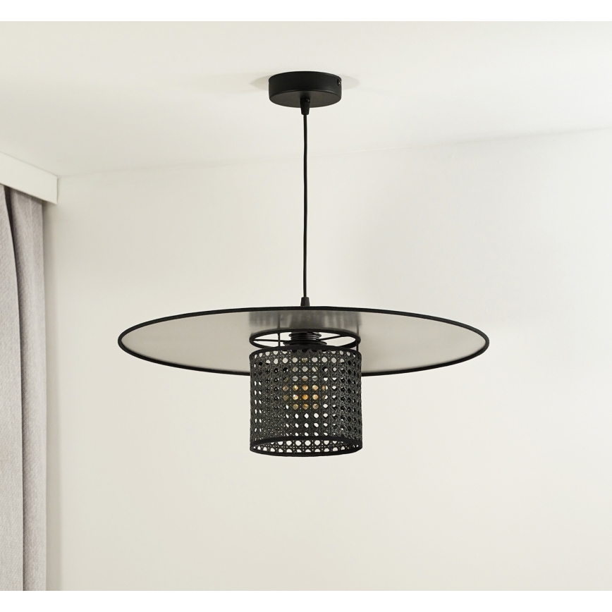 Duolla - Lühter TOKYO RATTAN 1xE27/15W/230V d. 50 cm must/hõbedane