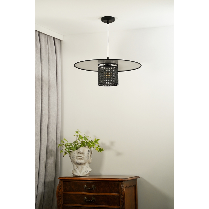 Duolla - Lühter TOKYO RATTAN 1xE27/15W/230V d. 50 cm must/hõbedane