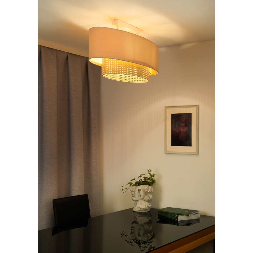 Duolla - Pinnale kinnitatav lühter DOUBLE OVAL RATTAN 2xE27/15W/230V kreemikas/rotang