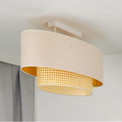 Duolla - Pinnale kinnitatav lühter DOUBLE OVAL RATTAN 2xE27/15W/230V kreemikas/rotang