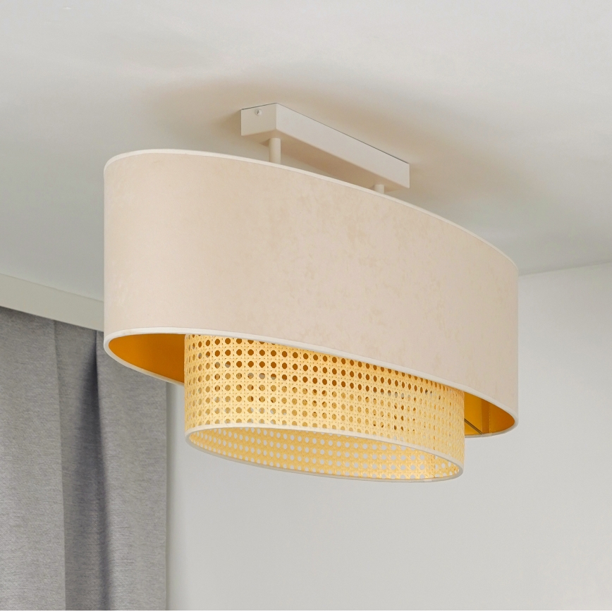 Duolla - Pinnale kinnitatav lühter DOUBLE OVAL RATTAN 2xE27/15W/230V kreemikas/rotang