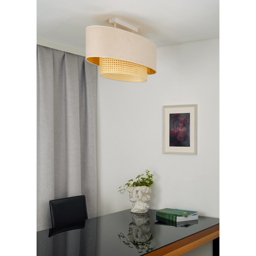 Duolla - Pinnale kinnitatav lühter DOUBLE OVAL RATTAN 2xE27/15W/230V kreemikas/rotang