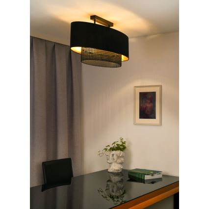 Duolla - Pinnale kinnitatav lühter DOUBLE OVAL RATTAN 2xE27/15W/230V must/rotang