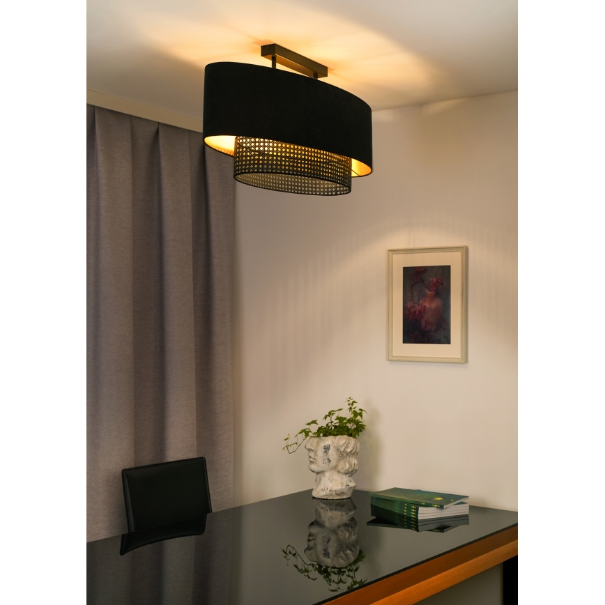 Duolla - Pinnale kinnitatav lühter DOUBLE OVAL RATTAN 2xE27/15W/230V must/rotang