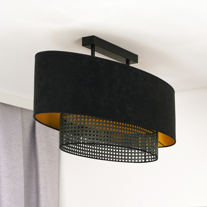Duolla - Pinnale kinnitatav lühter DOUBLE OVAL RATTAN 2xE27/15W/230V must/rotang