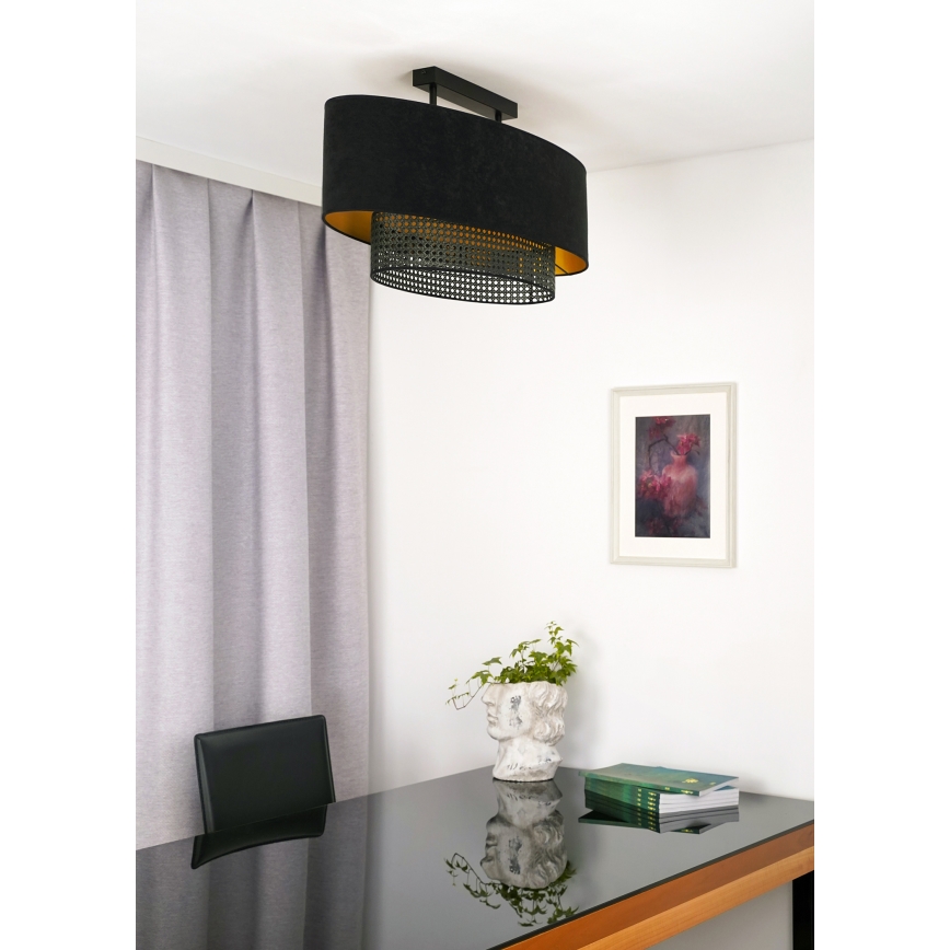 Duolla - Pinnale kinnitatav lühter DOUBLE OVAL RATTAN 2xE27/15W/230V must/rotang