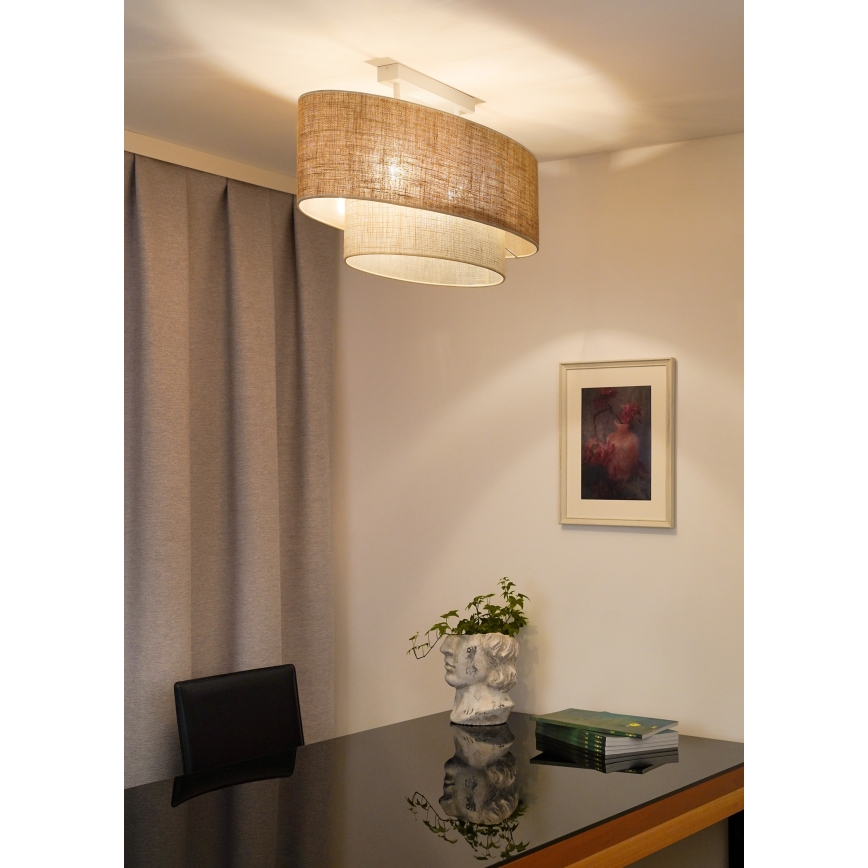 Duolla - Pinnale kinnitatav lühter DOUBLE OVAL YUTE 2xE27/15W/230V pruun/kreemikas