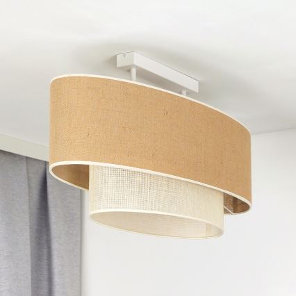 Duolla - Pinnale kinnitatav lühter DOUBLE OVAL YUTE 2xE27/15W/230V pruun/kreemikas